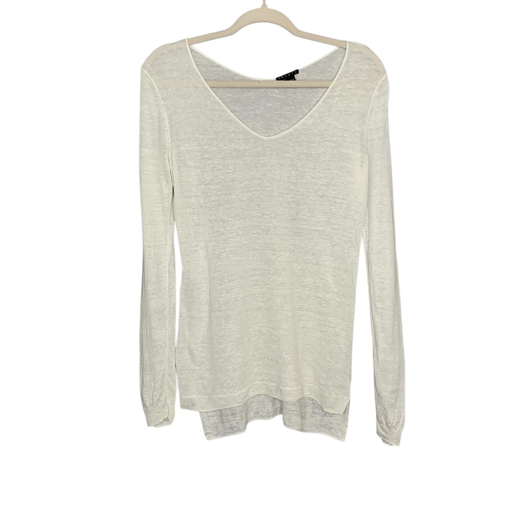 Theory linen/viscose blend creme lightweight vneck long sleeve sweater. Size S/P